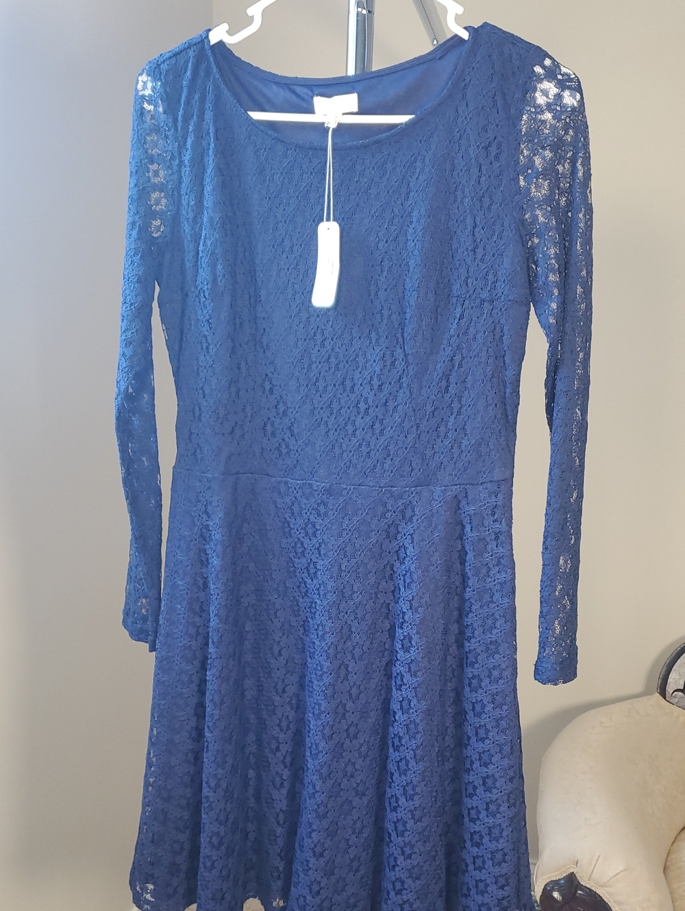 Charming Charlie Royal Blue Lace Long-Sleeve Fit & Flare Dress